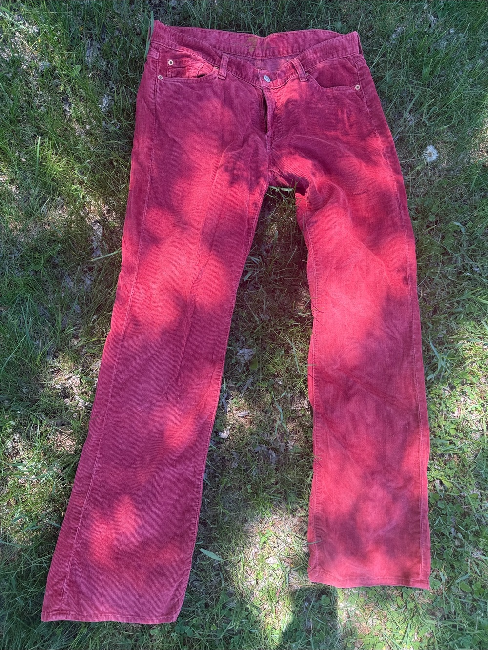 Crimson Corduroy Straight-Leg Pants